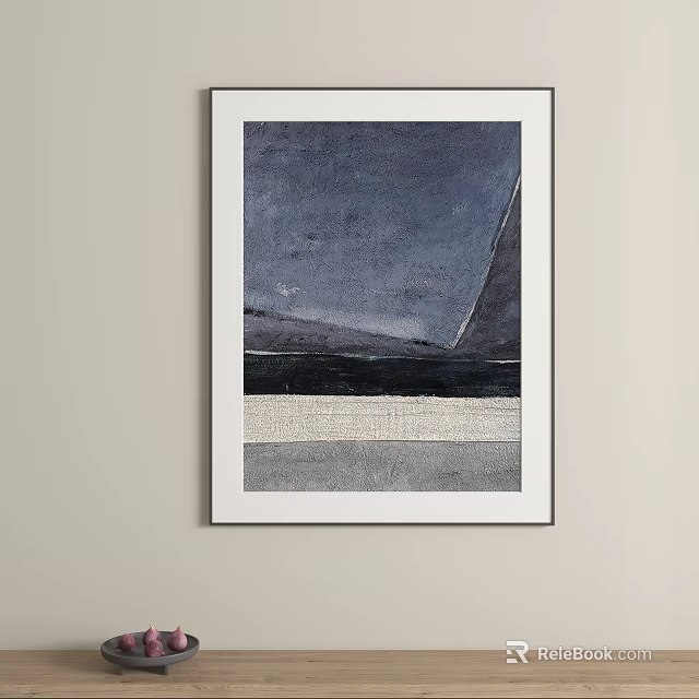 Framed Abstract Painting With Deep Blue Gray And White Layered Textures 3d model