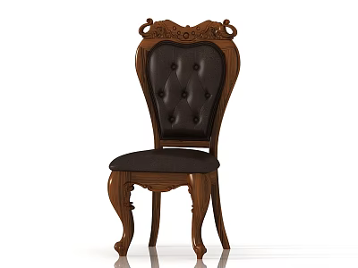 Classic Carved Wooden Single Chair with Tufted Leather Backrest and Ornate Legs 3d model