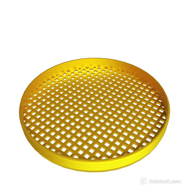 Golden Round Grid Design Tray With Woven Surface For Kitchen Use 3d model 