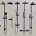 Wall Mounted Modern Black Shower Systems With Rainfall And Handheld Units Plus Towel Racks 3d model