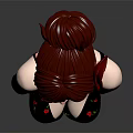 3D Female Character Model With Short Brown Hair Red Flower And Strawberry Pattern Tank Top