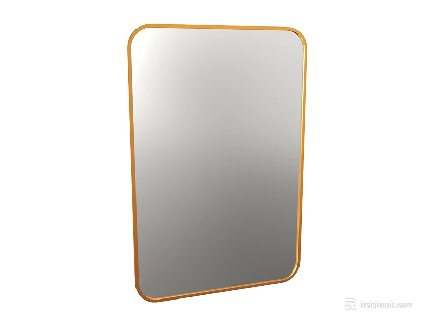 Modern Rectangular Mirror With Sleek Gold Frame For Home Interior Decor 3d model 