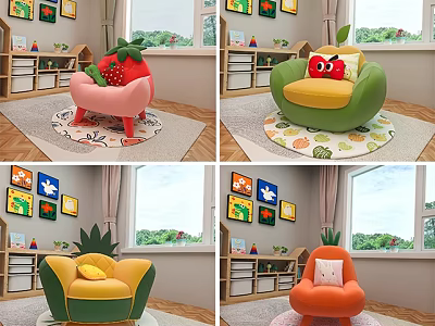 Kids Fruit Shaped Single Sofa with Cute Expressions in Children Room 3d model