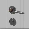 Modern Door Handle With Wooden Grip And Metal Lever On White Door