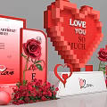Romantic Red Pixel Heart Photo Spot With Love You So Much Text Roses And Decorations