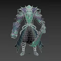 Fantasy Man In Green And Purple Armor With Glowing Accents And Long Robes