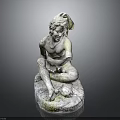 Antique Style Stone Seated Child Sculpture with Detailed Carving and Ornamental Base
