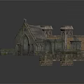 Ancient Stone Gothic Church Models With Tombstones Bench And Stone Wall