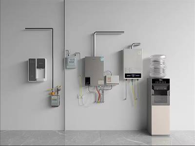 Daily Electrical Appliances Wall Mounted Water Heater and Standing Water Dispenser in Modern Home 3d model