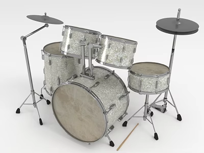 Complete Drum Set with Multiple Drums Cymbals and Metal Stands Featuring Sparkling Surface and Drumsticks 3d model