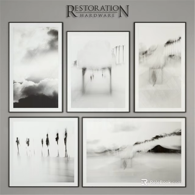 Black And White Abstract Photo Frames With Multiple Wall Art Prints 3d model 