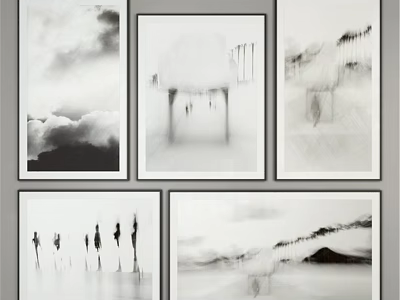 Black And White Abstract Photo Frames With Multiple Wall Art Prints 3d model
