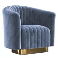 Modern Blue Velvet Armchair With Vertical Tufted Design And Gold Metal Legs
