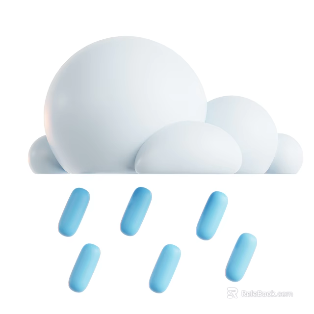 Natural Scene With White Fluffy Cloud And Falling Blue Raindrops 3d model 