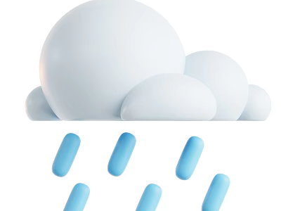 Natural Scene With White Fluffy Cloud And Falling Blue Raindrops 3d model