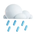 Natural Scene With White Fluffy Cloud And Falling Blue Raindrops