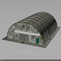 Arched Roof Industrial Building With Concrete Walls Windows Roll Up Door And Green Door