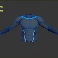Silver Metallic Armor Style Fitted Bodysuit With Blue Accents And Long Sleeves