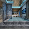 Luxurious SPA Sauna Interior Design With Marble Walls Wooden Ceiling And Relaxation Seating