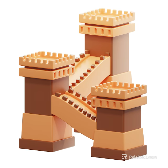 Ancient Architecture Traditional Tower Structures With Stone Steps And Brick Walls 3d model 