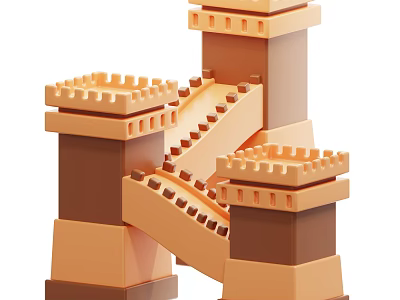 Ancient Architecture Traditional Tower Structures With Stone Steps And Brick Walls 3d model