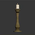 Elegant Golden Candlestick With Lit Candle And Slender Decorative Design