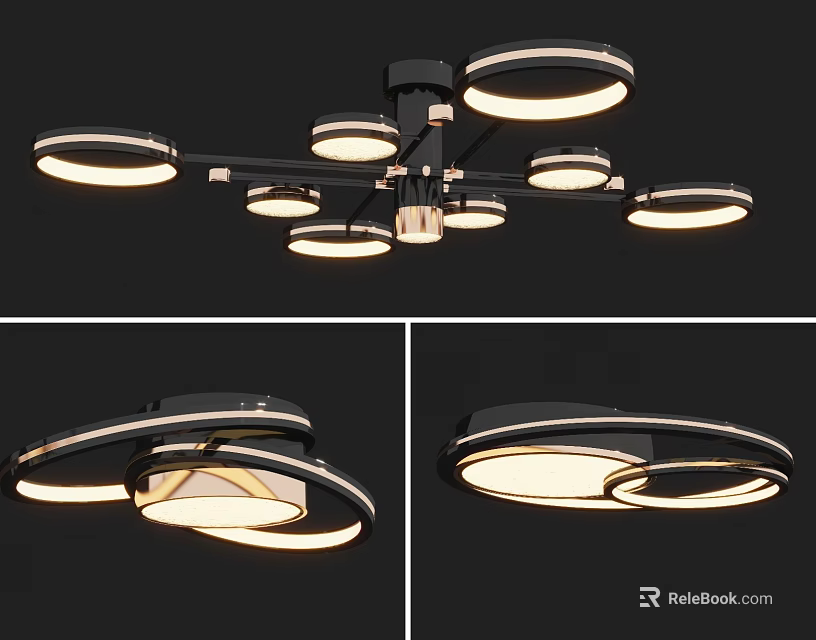 Modern Multi Light Circular Lighting Combination With Sleek Metal Frame And Soft Glow 3d model 