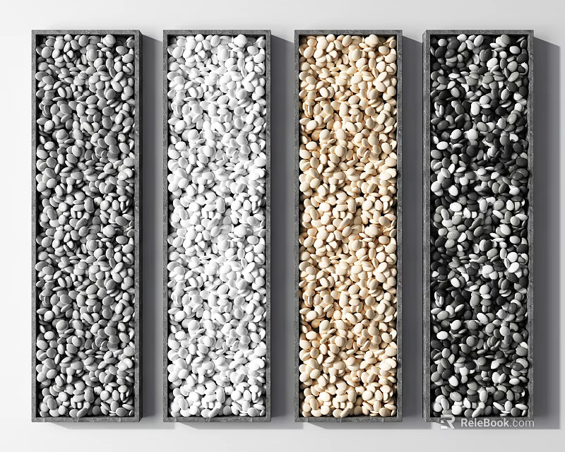 Four Rectangular Wooden Frames Containing Various Colored Stone Samples for Material 3d model 