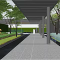 Modern Urban Garden Landscape Design With Arched Structures Greenery And Paved Pathways 3d model