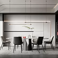 Modern Restaurant Interior Design With Dining Table Chairs Hanging Lights And Decorative Plant