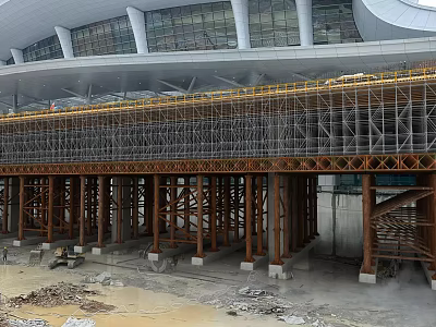 Under Construction Building Site With Scaffolding Steel Framework And Columns 3d model