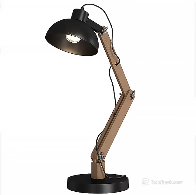 Modern Adjustable Table Lamp With Wooden Stand And Black Lampshade For Home Decor 3d model 