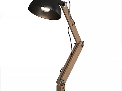 Modern Adjustable Table Lamp With Wooden Stand And Black Lampshade For Home Decor 3d model