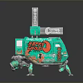 Turquoise Sci Fi Mechanical Robot With Hello World Graffiti And Legs