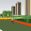 Modern High Rise Building Complex With Green Plaza Walkways And Water Features
