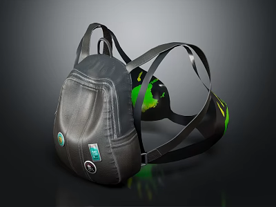 Black Tech Inspired Backpack With Green Accents And Modern Shoulder Straps 3d model