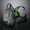 Black Tech Inspired Backpack With Green Accents And Modern Shoulder Straps 3d model