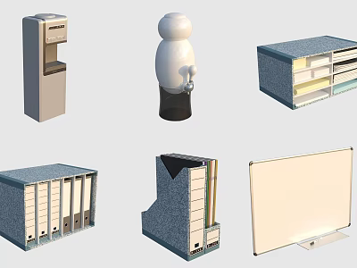 Diverse Office Items Featuring Water Dispenser Vending Machine Filing Cabinets And Whiteboard 3d model