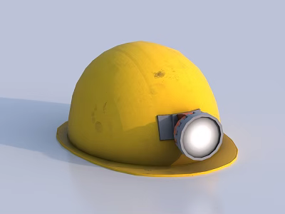 Yellow Safety Hard Hat Featuring Attached Headlamp For Construction Worksite Use 3d model