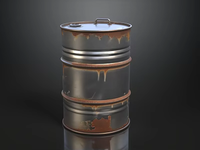 Rusty Metal Barrels Stacked Three High With Rust Stains And Dripping Marks On Black Background 3d model