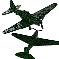 Green Camouflage Military Propeller Airplanes Side View Design Illustration