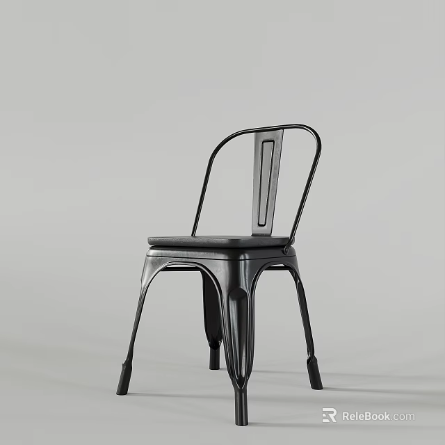 Modern Black Metal Leisure Chair with Curved Backrest and Sturdy Legs Design 3d model 