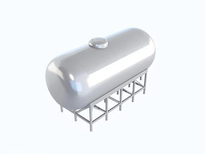 Industrial Horizontal Storage Tank Made Of Stainless Steel With Metal Stand And Top Lid 3d model