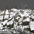 Beautiful Winter Landscape With Snow Covered Rocks And Bare Trees In Nature
