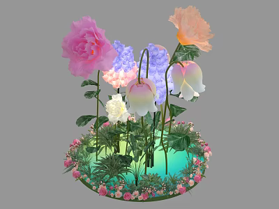 Vibrant Floral Display With Colorful Blooms Green Leaves And Pink Flowers 3d model