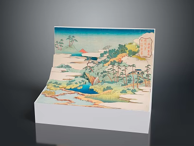 3D Traditional Landscape Desktop Decorative Item With Mountains Trees And River 3d model