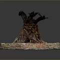 Natural Wooden Tree Stump Decor With Handcrafted Stone Base And Green Grass