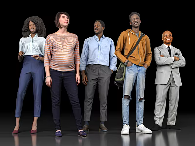 Diverse Group Of Five People Standing Together With Various Outfits 3d model