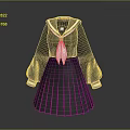 Black Classic Sailor Uniform With White Bow Tie And Pleated Skirt Cuff Details