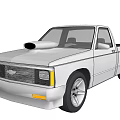 White Classic Pickup Truck With Front Grille Hood Scoop And Alloy Wheels